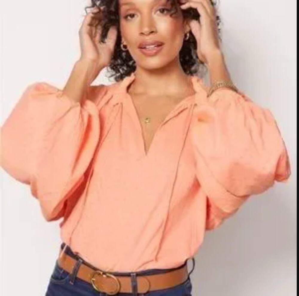 Cleobella Phoenix Blouse Organic Cotton Women's XS Dobby Ruffle Coral Peach NWT